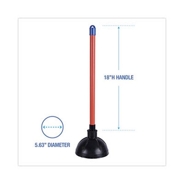 Boardwalk® Toilet Plunger, 18" Plastic Handle, 5.63" Dia, Red/black