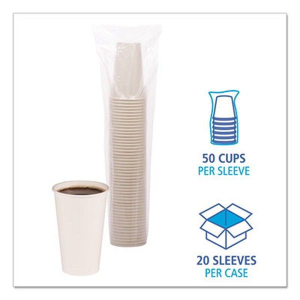 Boardwalk® Paper Hot Cups, 16 Oz, White, 20 Cups/sleeve, 50 Sleeves/carton