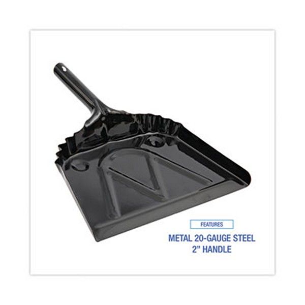 Boardwalk® Metal Dust Pan, 12 X 14, 2" Handle, 20-Gauge Steel, Black, 12/carton