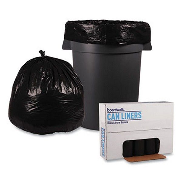 Boardwalk® Low Density Repro Can Liners, 45 gal, 1 mil, 40" x 48", Black, 10 Bags/Roll, 10 Rolls/Carton