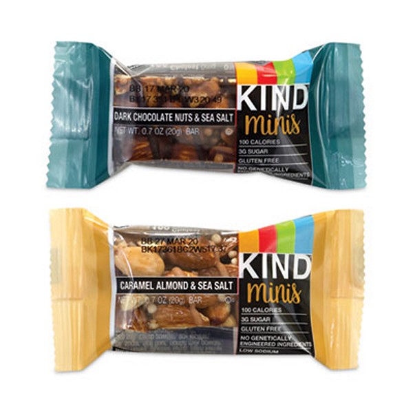 KIND Minis, Dark Chocolate Nuts Sea Salt/Caramel Almond Nuts Sea Salt, 0.7 Bar, 32 Bars/Box