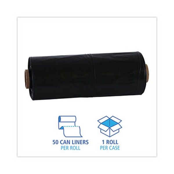 Boardwalk® Industrial Drum Liners Rolls, 60 Gal, 2.7 Mil, 38 X 63, Black, 1 Roll Of 50 Bags