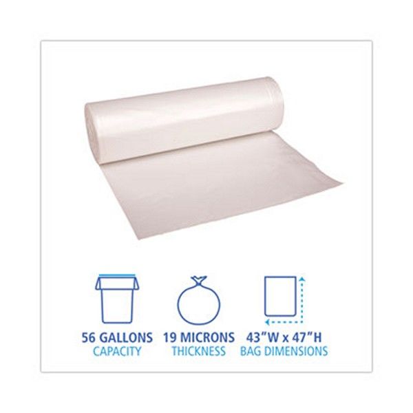 Boardwalk® High-Density Can Liners, 56 Gal, 19 Microns, 43" X 47", Natural, 150/carton