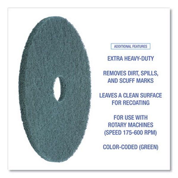 Boardwalk® Heavy-Duty Scrubbing Floor Pads, 18" Diameter, Green, 5/carton