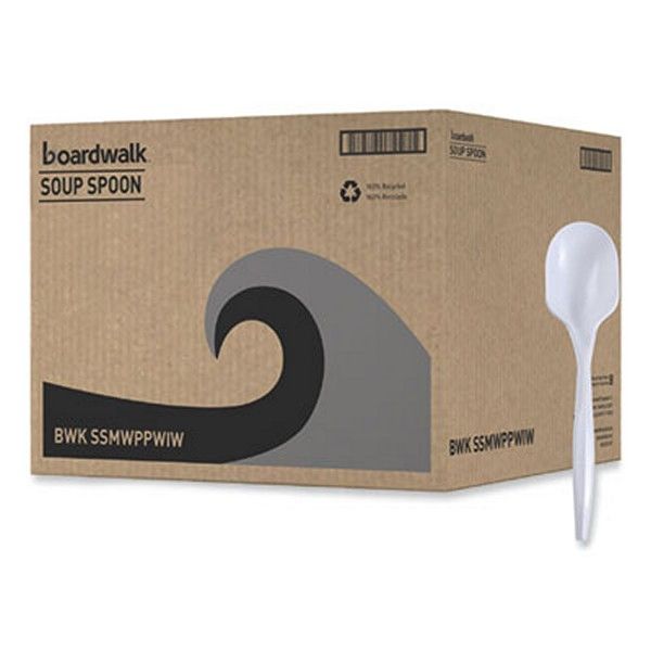 Boardwalk® Mediumweight Wrapped Polypropylene Cutlery, Soup Spoon, White, 1,000/carton