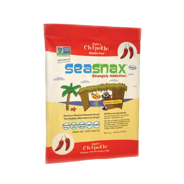 Seasnax Organic Premium Roasted Seaweed Snack - Chipotle - Case of 16 - 0.54 Ounce.