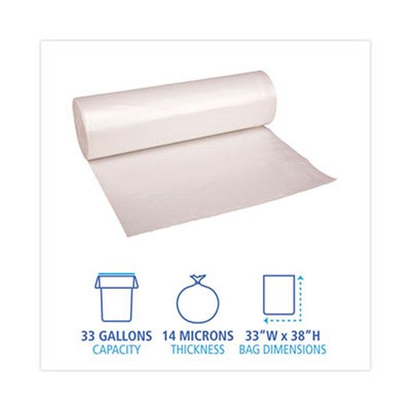 Boardwalk® High-Density Can Liners, 33 Gal, 14 Microns, 33" X 38", Natural, 250/carton