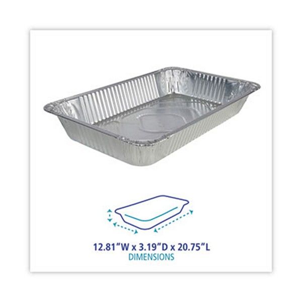 Boardwalk® Aluminum Steam Table Pans, Full-Size Deep, 3.19" Deep, 12.81 x 20.75, 50/Carton