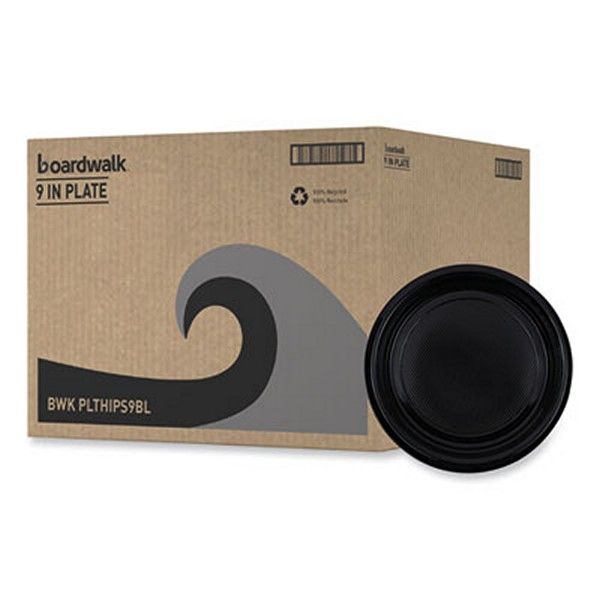 Boardwalk® Hi-Impact Plastic Dinnerware, Plate, 9" Dia, Black, 500/carton