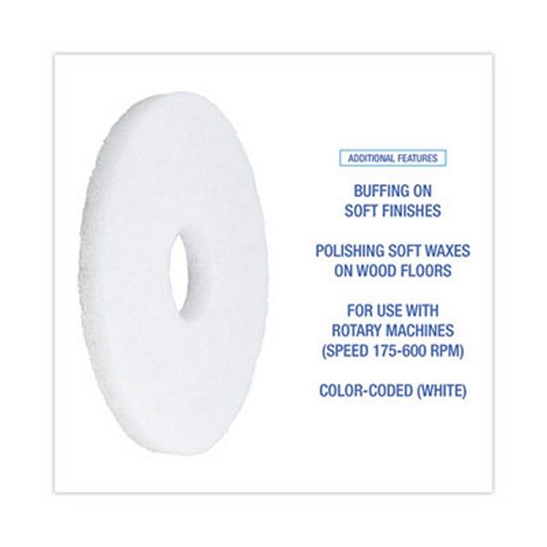 Boardwalk® Polishing Floor Pads, 12" Diameter, White, 5/carton