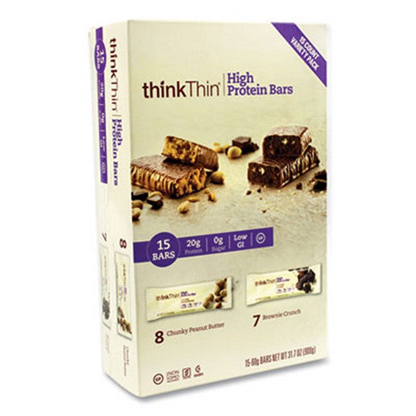 thinkThin High Protein Bars, Brownie Crunch/chunky Peanut Butter, 2.1 Bar, 15 Bars/carton