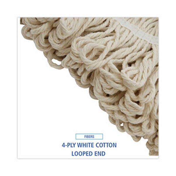 Boardwalk® Mop Head, Lie-Flat Head, Cotton Fiber, 24 oz, White, 12/Carton