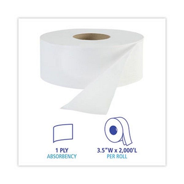 Boardwalk® JRT Jr. Bath Tissue, Jumbo, Septic Safe, 1-Ply, White, 3.3" x 2,000 ft, 12/Carton