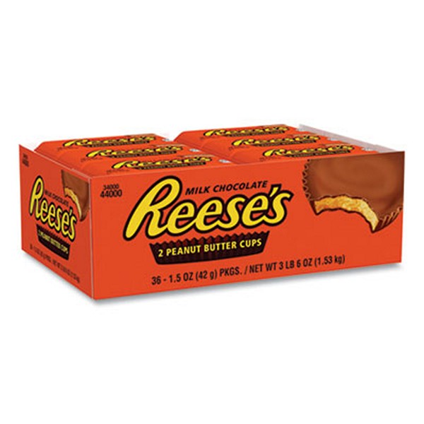 Peanut Butter Cups Bar, Full Size, 1.5 oz Bar, 2 Cups/Bar, 36 Bars/Box