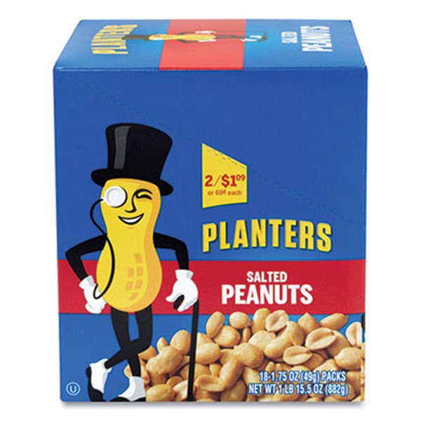 Salted Peanuts, 1.75 oz Pack, 18 Packs/Box