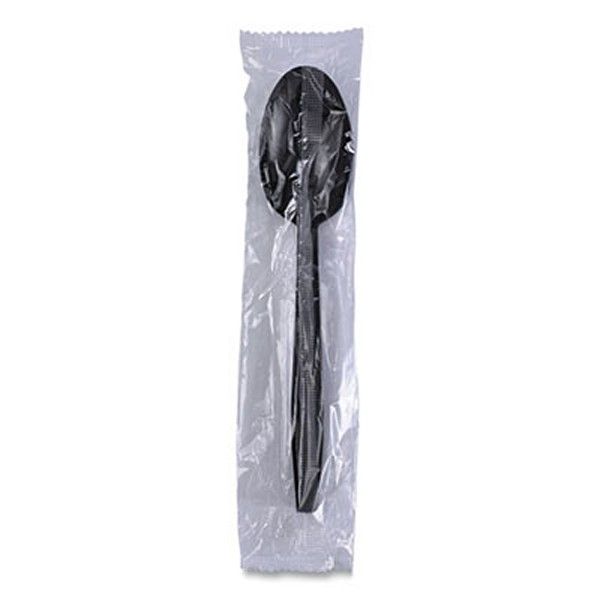 Boardwalk® Heavyweight Wrapped Polypropylene Cutlery, Teaspoon, Black, 1,000/carton