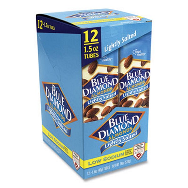 BlueDiamon Low Sodium Lightly Salted Almonds, 1.5 Tube, 12 Tubes/box