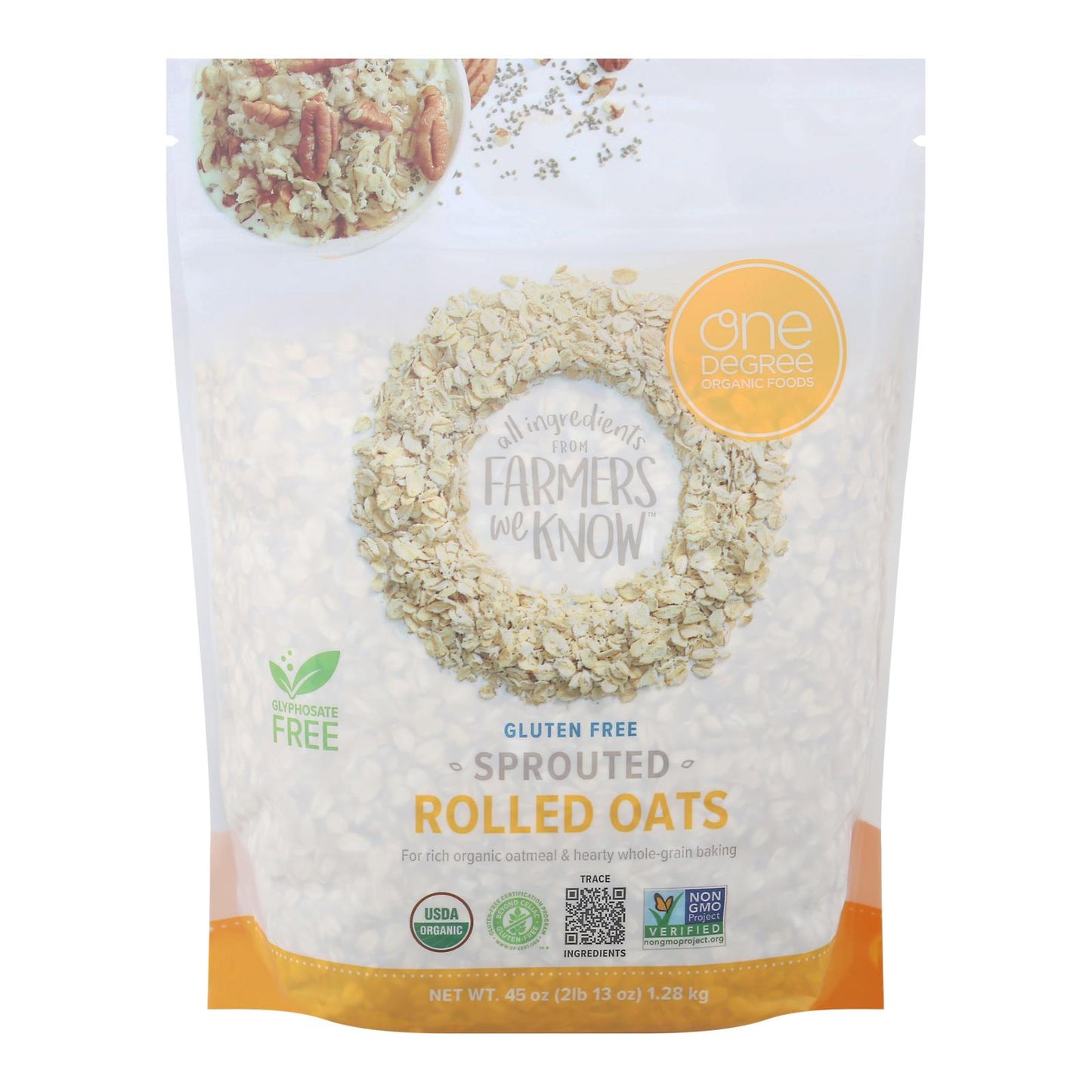 One Degree Organic Foods - Sprtd Oats Rolled - Case of 4 - 45 Ounce