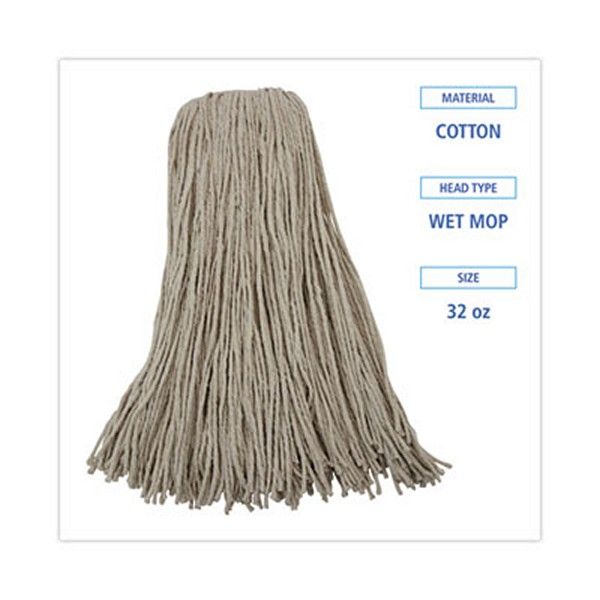 Boardwalk® Mop Head, Economical Lie-Flat Head, Cotton Fiber, 32oz, White, 12/carton