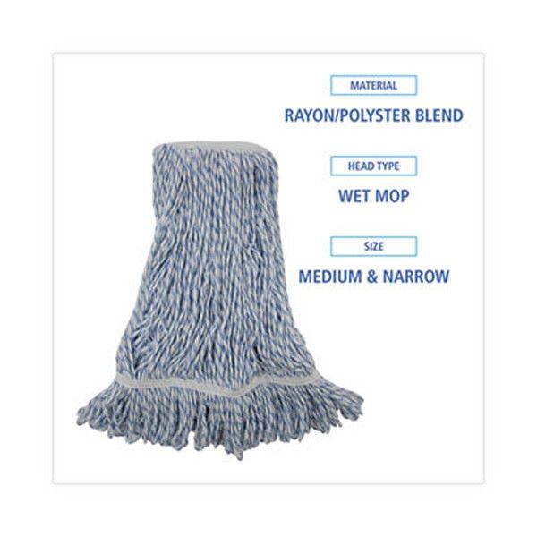 Boardwalk® Mop Head, Floor Finish, Narrow, Rayon/polyester, Medium, White/blue, 12/carton