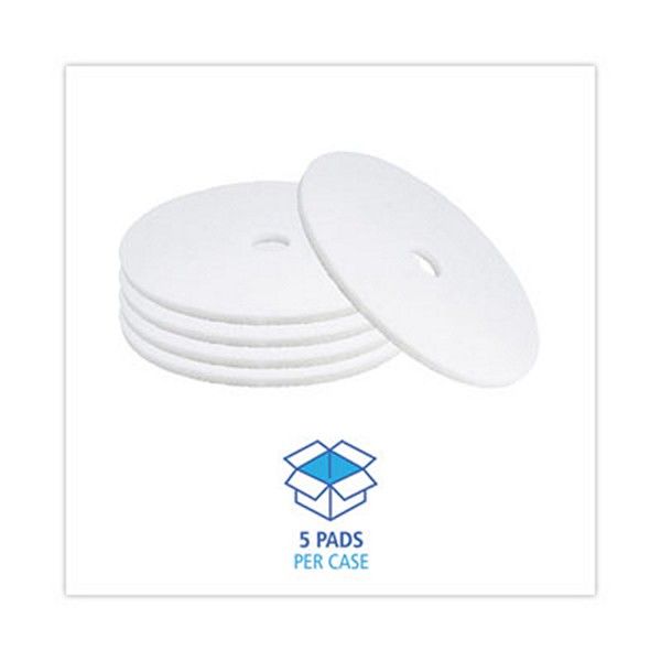 Boardwalk® Polishing Floor Pads, 21" Diameter, White, 5/carton