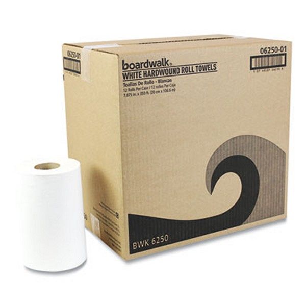 Boardwalk® Hardwound Paper Towels, Nonperforated, 1-Ply, 8" x 350 ft, White, 12 Rolls/Carton