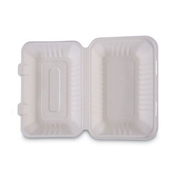 Boardwalk® Bagasse Food Containers, Hinged-Lid, 1-Compartment 9 X 6 X 3.19, White, 125/sleeve, 2 Sleeves/carton