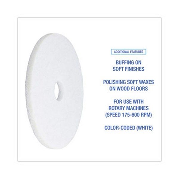 Boardwalk® Polishing Floor Pads, 18" Diameter, White, 5/carton