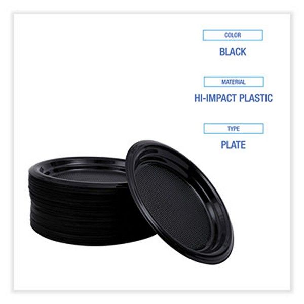 Boardwalk® Hi-Impact Plastic Dinnerware, Plate, 6" Dia, Black, 1,000/carton