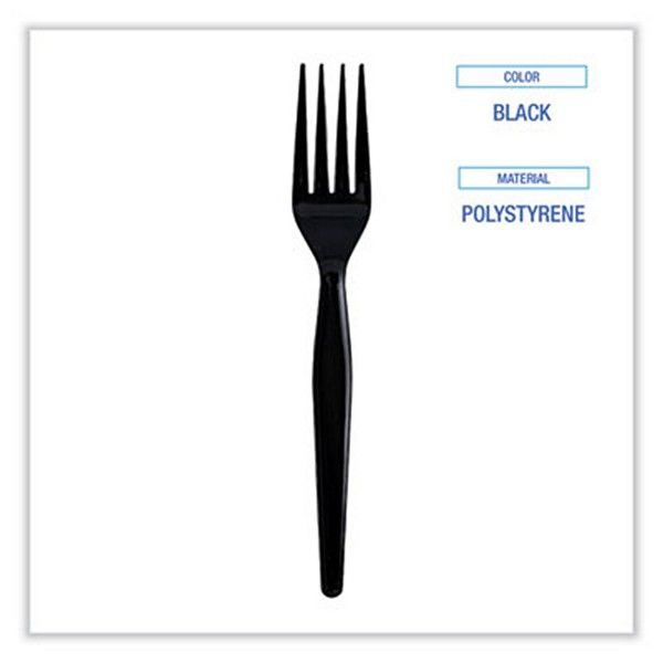 Boardwalk® Heavyweight Wrapped Polystyrene Cutlery, Fork, Black, 1,000/carton