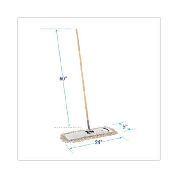 Boardwalk® Cotton Dry Mopping Kit, 24 X 5 Natural Cotton Head, 60" Natural Wood Handle