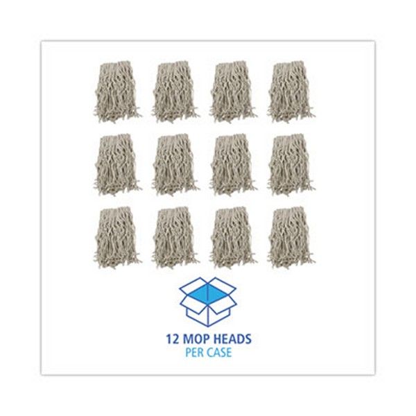 Boardwalk® Mop Head, Cotton, Cut-End, White, 4-Ply, #16 Band, 12/carton