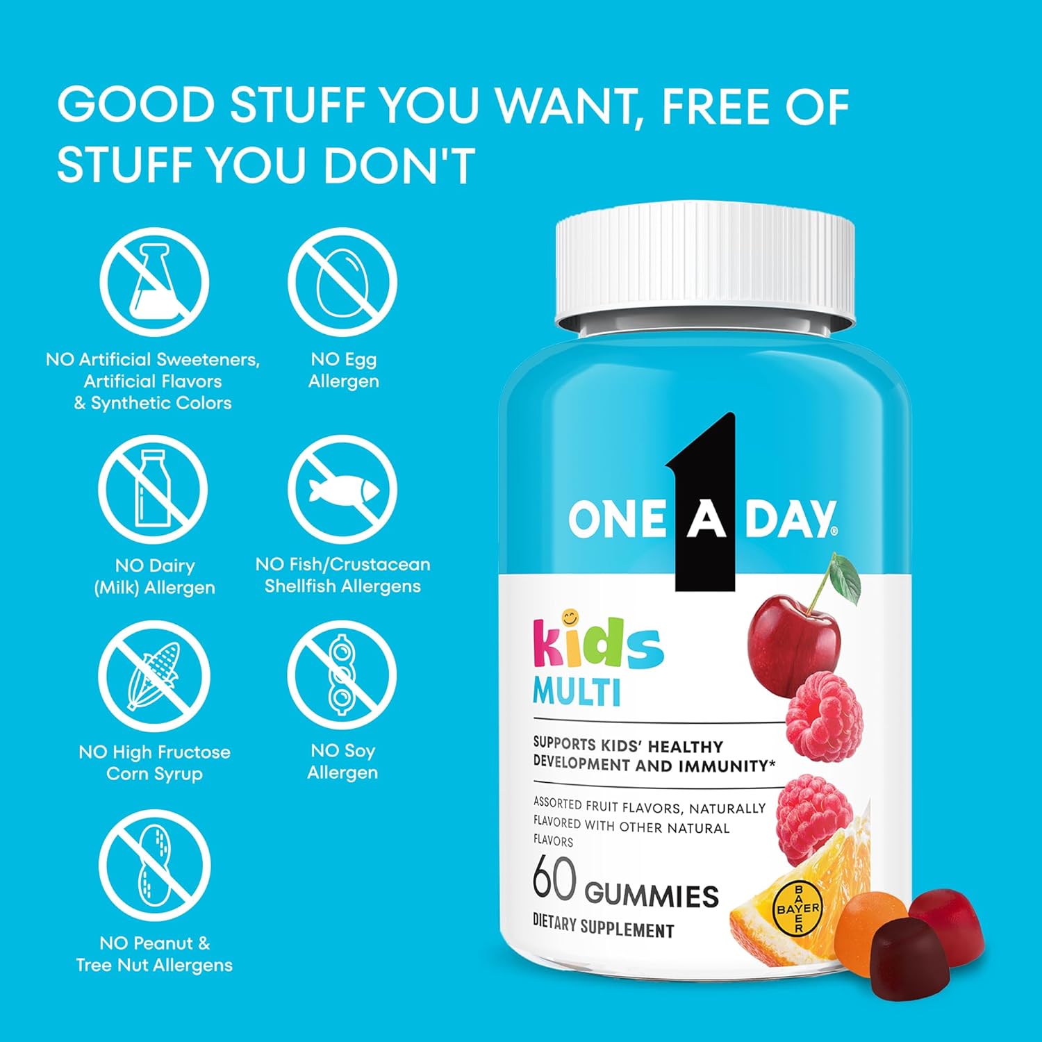 One A Day Kids Multivitamin Gummy, 60 Count, 3 Per Pack, 8 Per Case