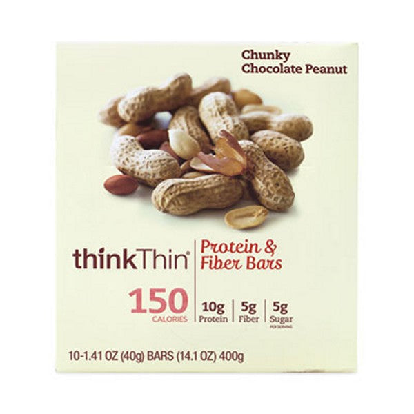 thinkThin High Protein Bars, Chunky Chocolate Peanut, 1.41 Bar, 10 Bars/Box