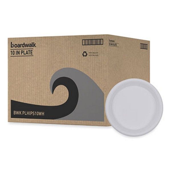 Boardwalk® Hi-Impact Plastic Dinnerware, Plate, 10" Dia, White, 500/carton