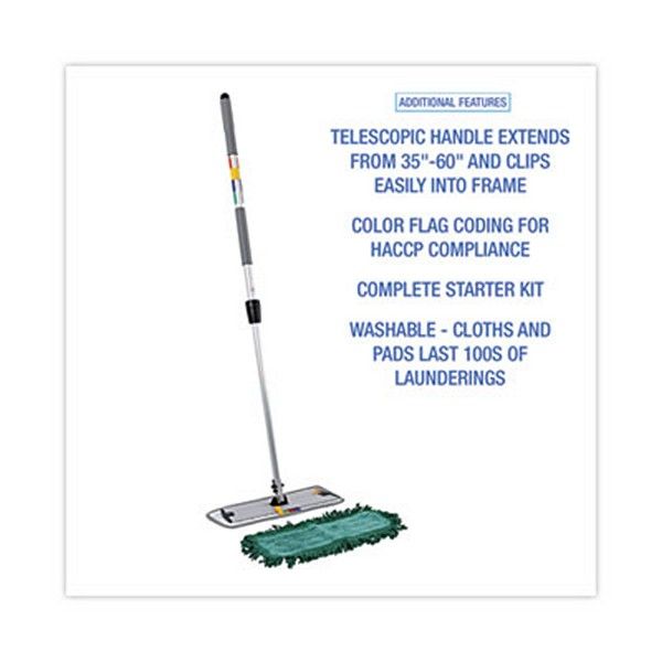 Boardwalk® Microfiber Cleaning Kit, 18" Wide Blue/green Microfiber Head, 35" To 60" Gray Aluminum Handle