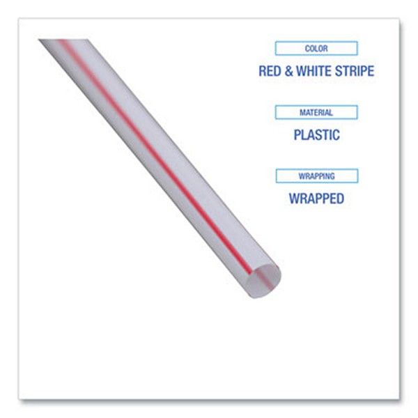 Boardwalk® Wrapped Jumbo Straws, 7.75", Plastic, Red W/white Stripe, 400/pack, 25 Packs/carton