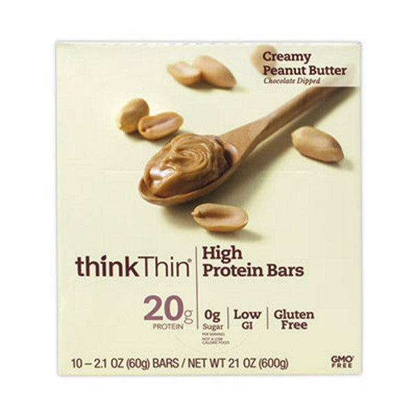 thinkThin High Protein Bars, Creamy Peanut Butter, 2.1 Bar, 10 Bars/Carton