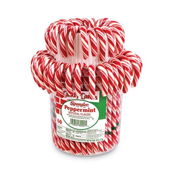 Peppermint Candy Canes, 1 oz, 60 Pieces/Jar, 1 Jar/Carton