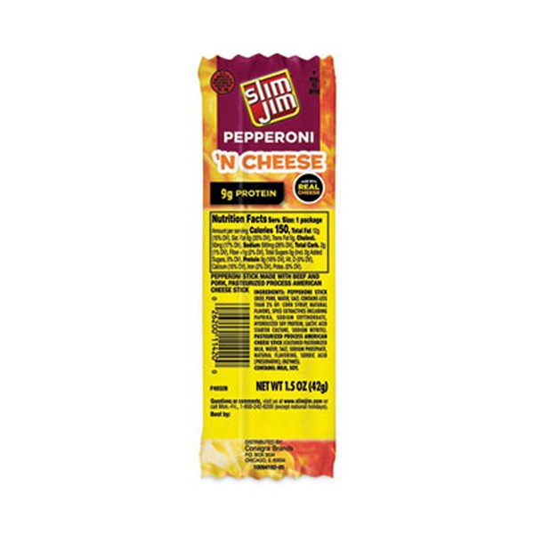 Pepperoni and Cheese Meat Sticks, 1.5 oz, 18/Carton