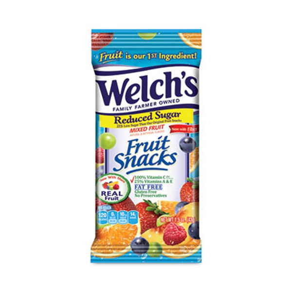 Reduced Sugar Mixed Fruit Snacks, 1.5 oz Pouches, 144/Carton