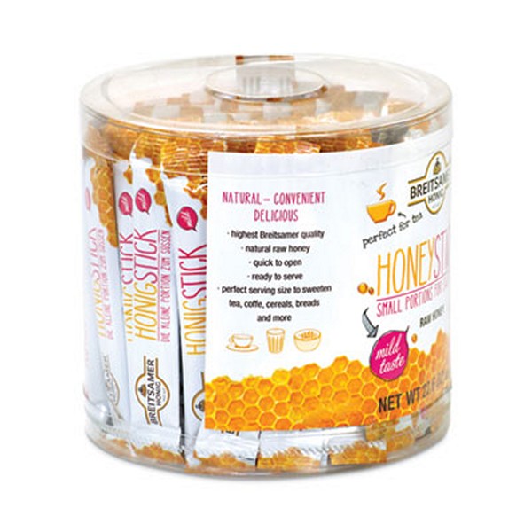 Raw Honey Sticks, 0.28 oz, 80 Sticks/Tub, 1 Tub/Carton