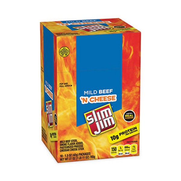 Beef and Cheese Meat Sticks, 1.5 oz, 18/Carton