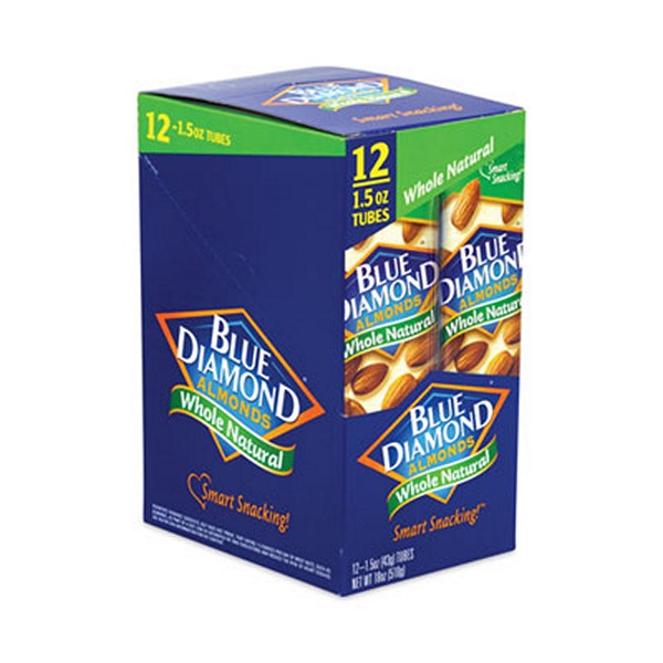 Whole Natural Almonds, 1.5 oz Bag, 12 Bags/Carton