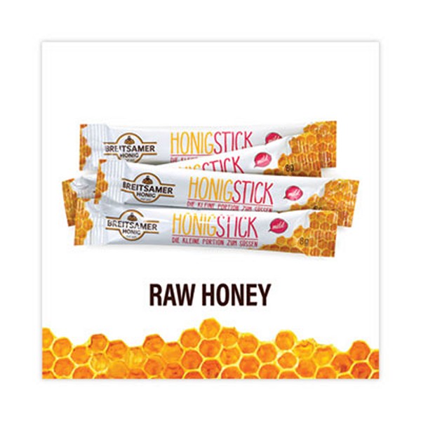 Raw Honey Sticks, 0.28 oz, 80 Sticks/Tub, 1 Tub/Carton