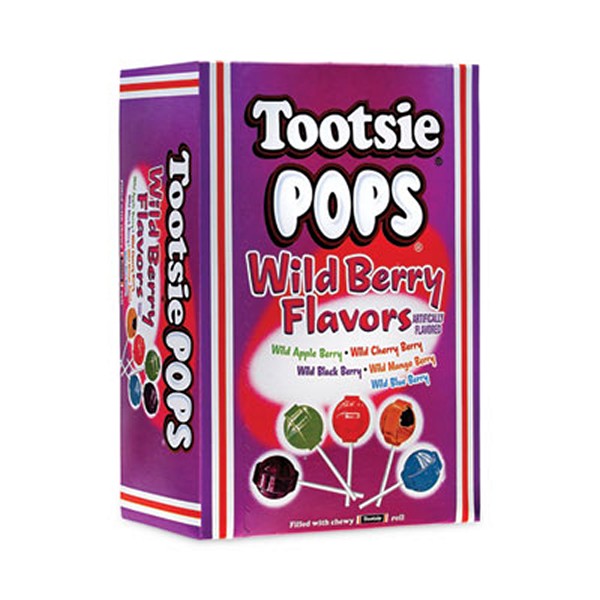 Tootsie Pops, Assorted Wild Berry Flavors, 0.6 oz Lollipops, 100/Box