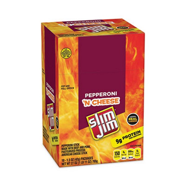 Pepperoni and Cheese Meat Sticks, 1.5 oz, 18/Carton