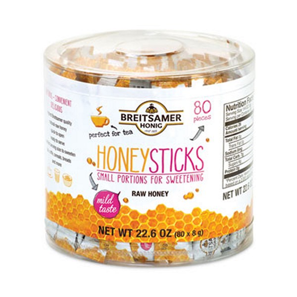 Raw Honey Sticks, 0.28 oz, 80 Sticks/Tub, 1 Tub/Carton