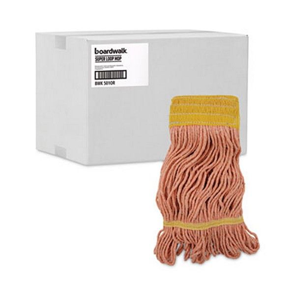 Boardwalk® Super Loop Wet Mop Head, Cotton/synthetic Fiber, 5" Headband, Small Size, Orange, 12/carton