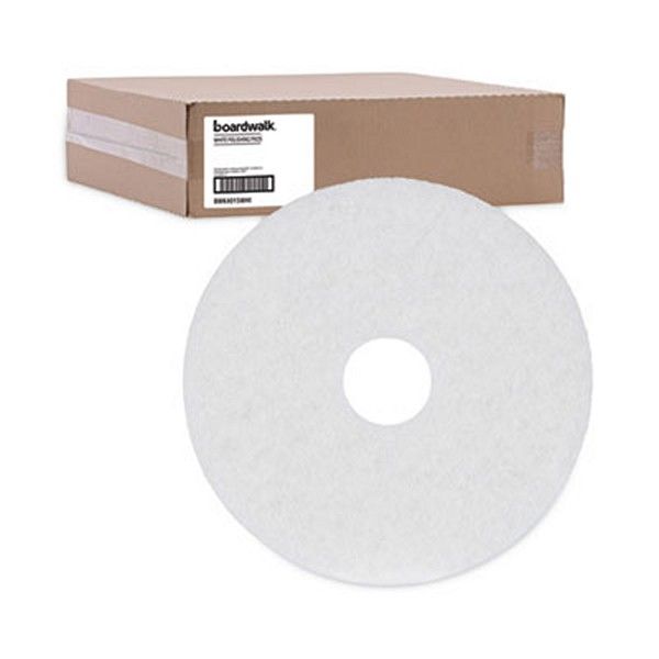 Boardwalk® Polishing Floor Pads, 15" Diameter, White, 5/carton